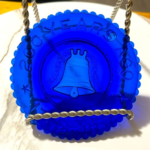 MOSSER CUP PLATE 1776-1976 Bicentennial 200 Years Ago LIBERTY BELL COBALT BLUE - Picture 1 of 6